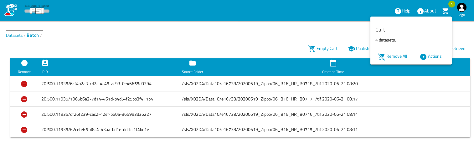 Select archivable datasets via Cart